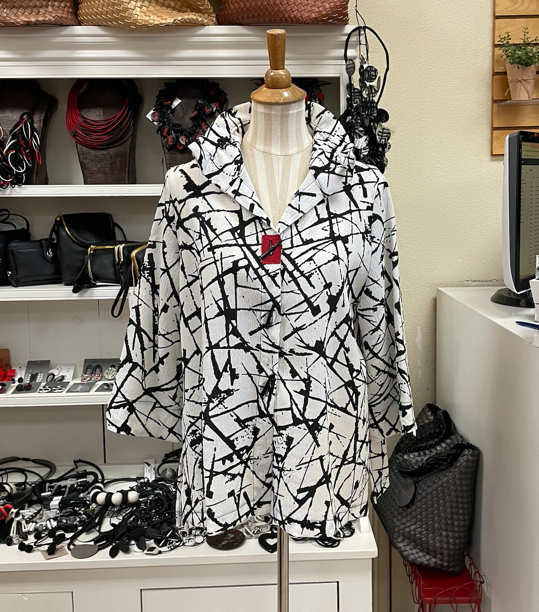 MOONLIGHT White & Black Scratch Print Button Down Top - 3448