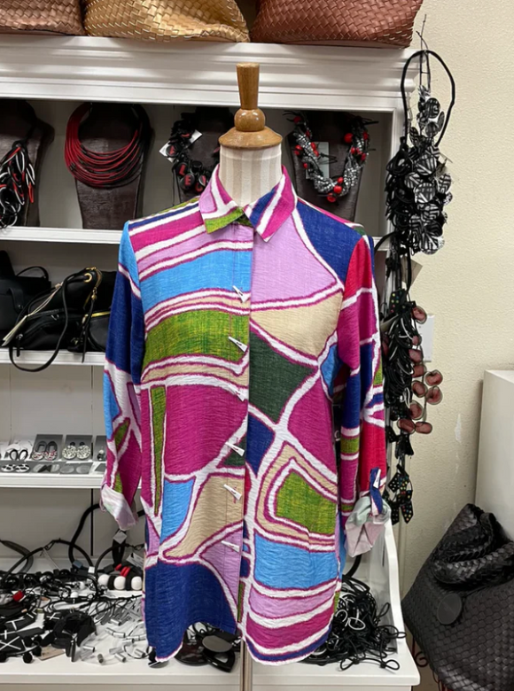 Ali Miles Printed Woven Button Front Tunic - A24627BM - MULTI