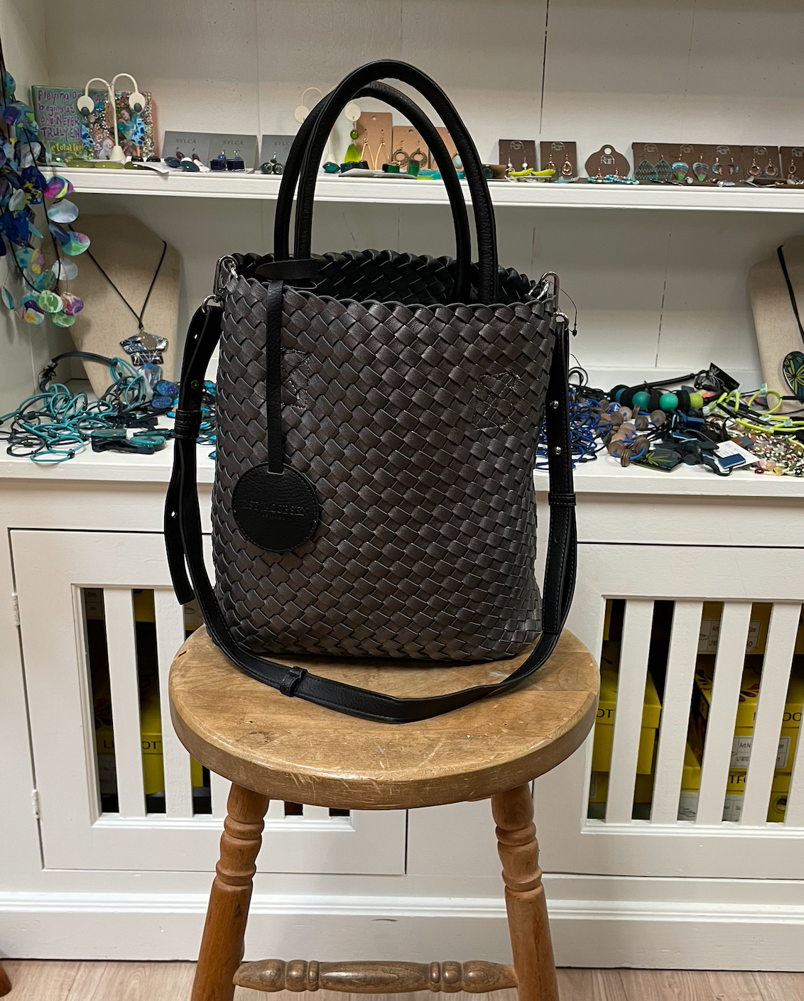 Ilse Jacobsen Woven Vertical Reversible Tote Bag - BLACK/GUNMETAL