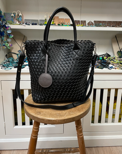 Ilse Jacobsen Woven Vertical Reversible Tote Bag - BLACK/GUNMETAL