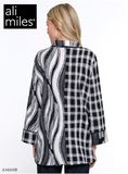 Ali Miles Mixed Knit Button FT Blouse - A34410BM - BLKWHT