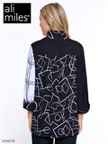 Ali Miles Woven Mixed Media Button FT Blouse - A34411BM - ABSMLT