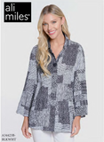 Ali Miles Woven Button Front Blouse - A34423TM - BLKWHT