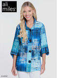 Ali Miles Printed Knit Mesh Button Front Jacket - A34426JM - ROYPRT