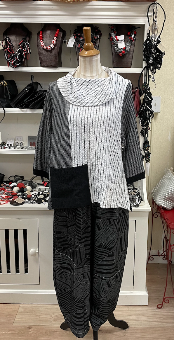 Moonlight Mixed-Print Cowl Neck Tunic - 2804