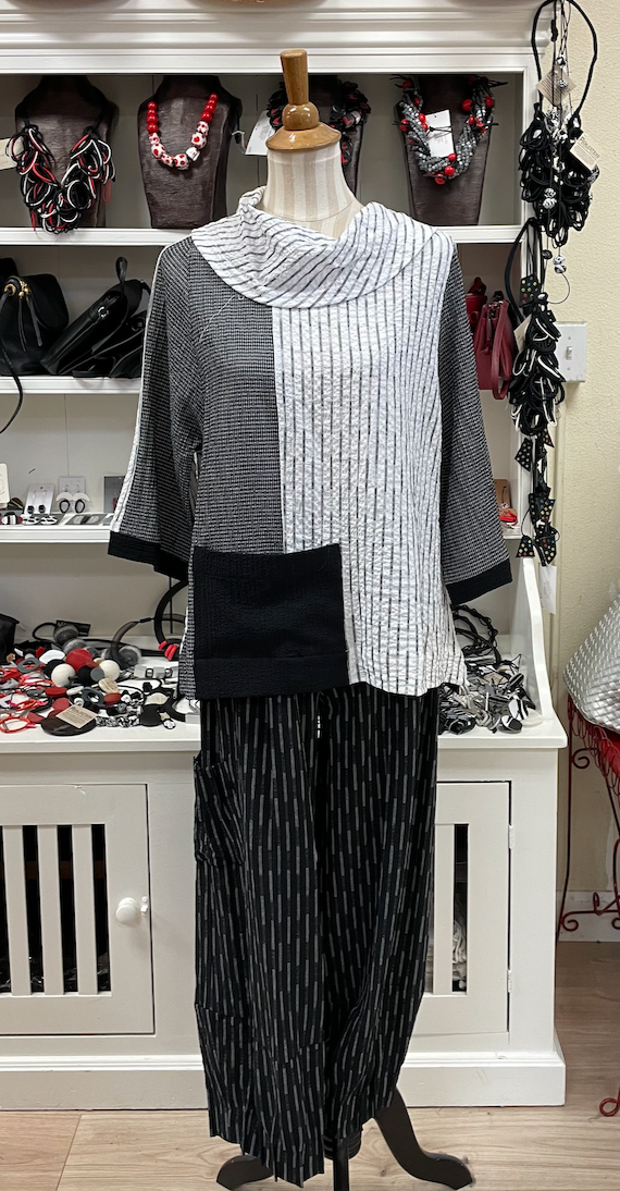 Moonlight Mixed-Print Cowl Neck Tunic - 2804