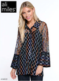 Ali Miles Knit Mesh Button FT Jacket - A34822JM - MULTI