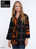 Ali Miles Mixed Printed Woven Button Front Blouse - A34813BM - BLACK