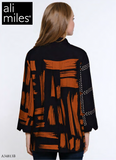 Ali Miles Mixed Printed Woven Button Front Blouse - A34813BM - BLACK