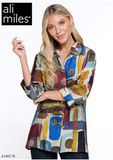 Ali Miles Printed Woven Button Front Blouse - A34817BM - ABSMLT