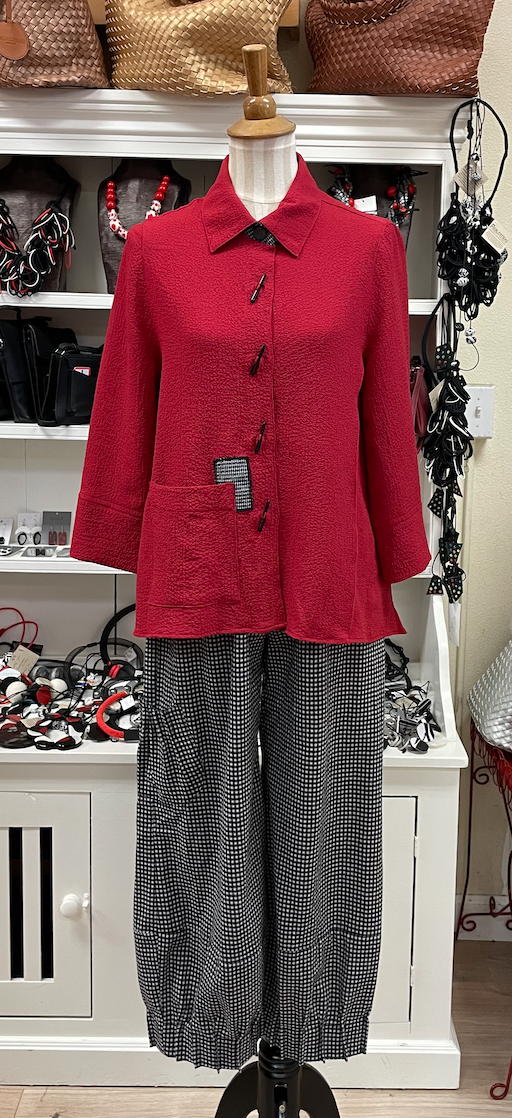 MOONLIGHT Red Button Down Collared Blouse - 3649