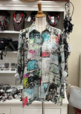 Ali Miles Printed Woven Button Front Blouse - A34418BM - GEOMLT