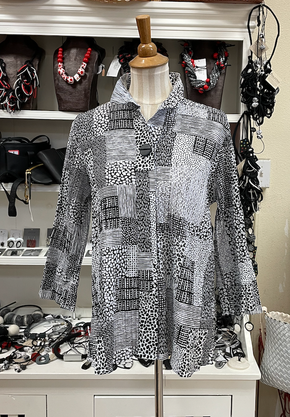 Ali Miles Woven Button Front Blouse - A34423TM - BLKWHT