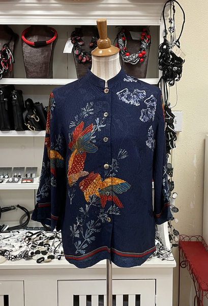 Citron embroidered peacock silk linen blouse 2024