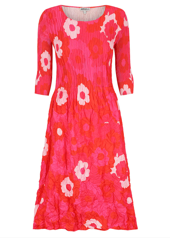Alquema 3/4 Sleeve Smash Pocket  Dress - PINK FLOWER SPOT