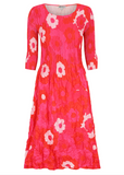 Alquema 3/4 Sleeve Smash Pocket  Dress - PINK FLOWER SPOT