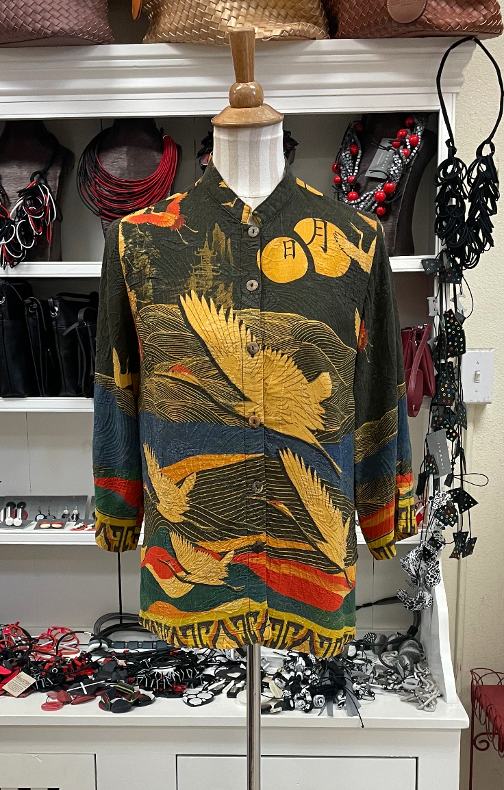 Citron "Crane Flying Moon Gold" Silk Blouse -1213CFMG