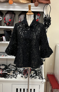 DAMEE FLORAL CHENILLE & SEQUINS PEPLUM JKT - 2411 - BLK