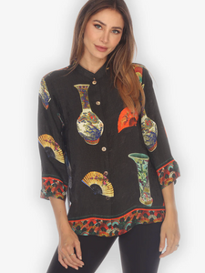 Citron "Vase and Fans" Silk Blouse - 1213VAF