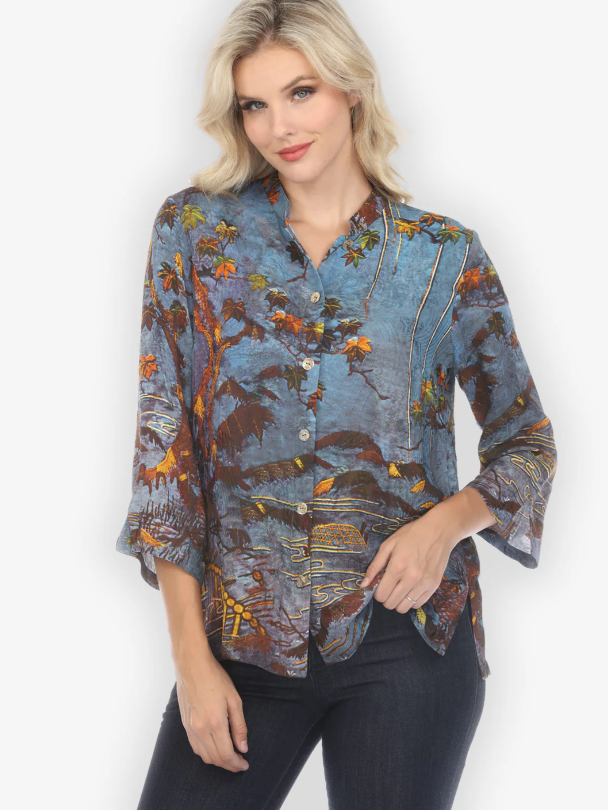 Citron "Flowers Over Water" Silk Blouse - 1213FOW