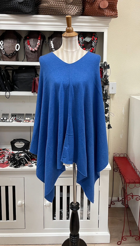 Dolma Cashmere Poncho - COBALT BLUE