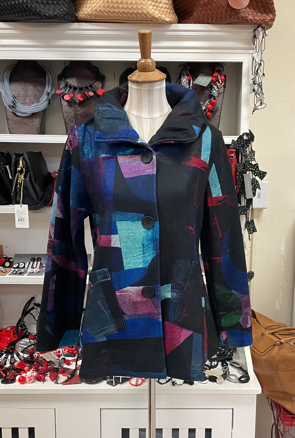 DAMEE ABSTRACT PAINTING PUFFY COLLAR JKT - 4911 - BLU