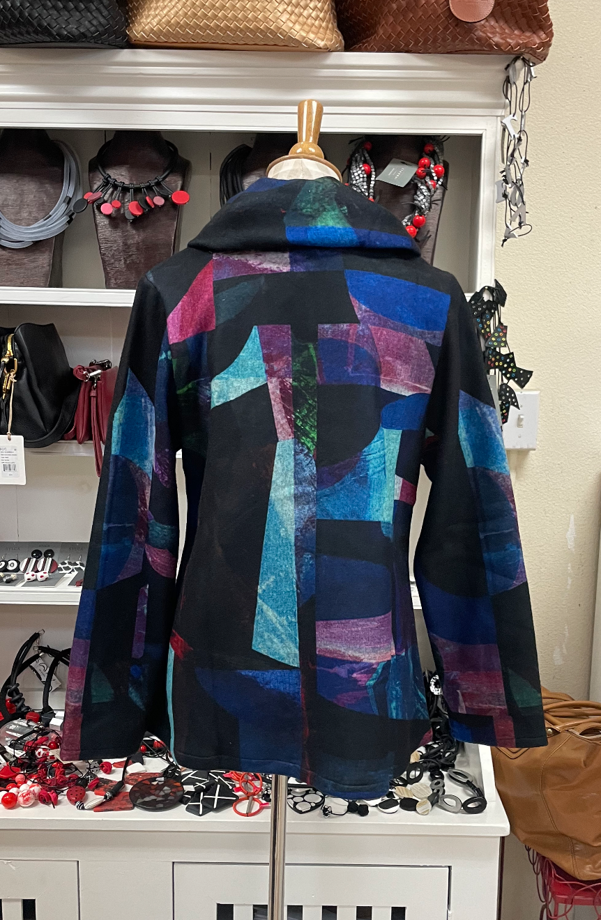 DAMEE ABSTRACT PAINTING PUFFY COLLAR JKT - 4911 - BLU