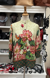 Citron "Lotus Embroidery Print" Silk Blouse - 1213LEP