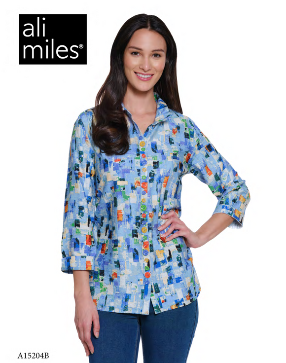 Ali Miles Woven Button Front Blouse - A15204BM - TILMLT