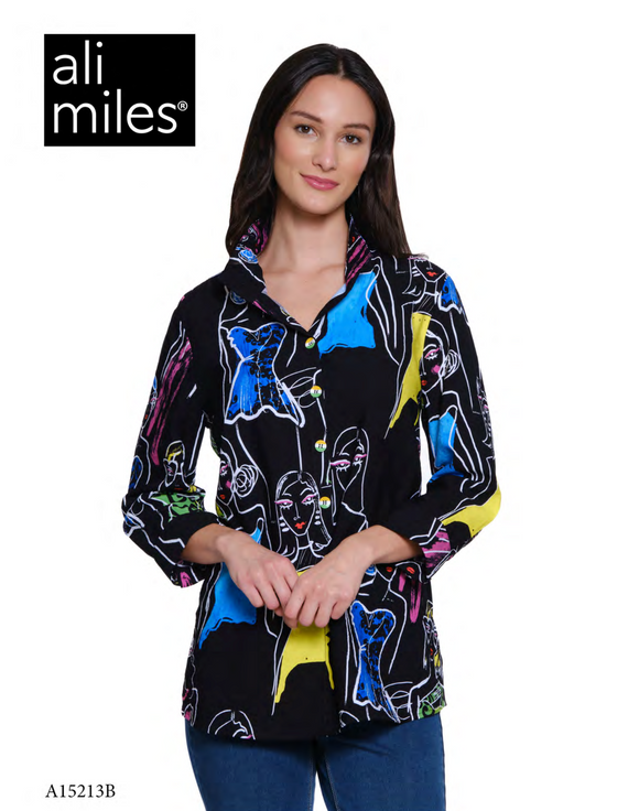 Ali Miles Printed Woven Button Front Tunic - A15213BM - ABSMLT