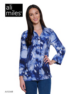 Ali Miles Printed Woven Button Front Tunic - A15216BM - NGTFAL