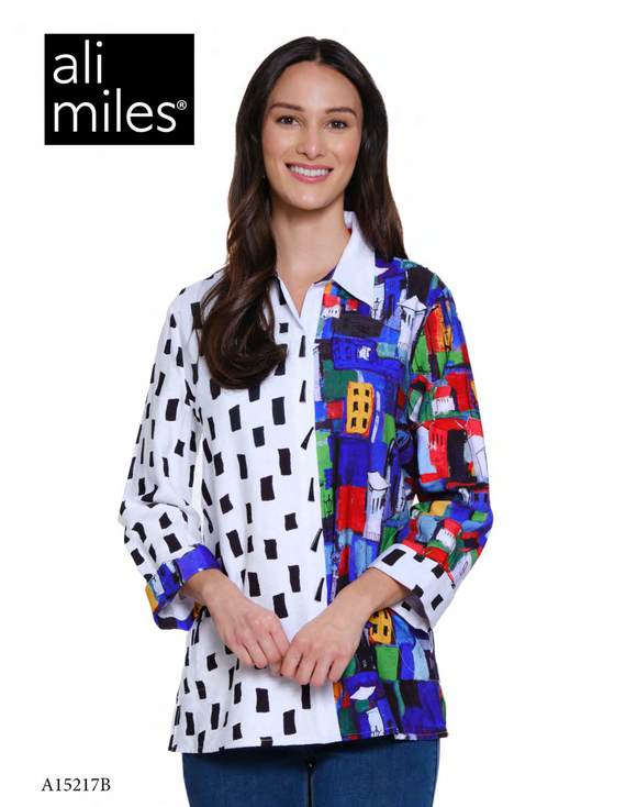 Ali Miles Printed Woven Button Front Tunic - A15217BM - CITYPRT