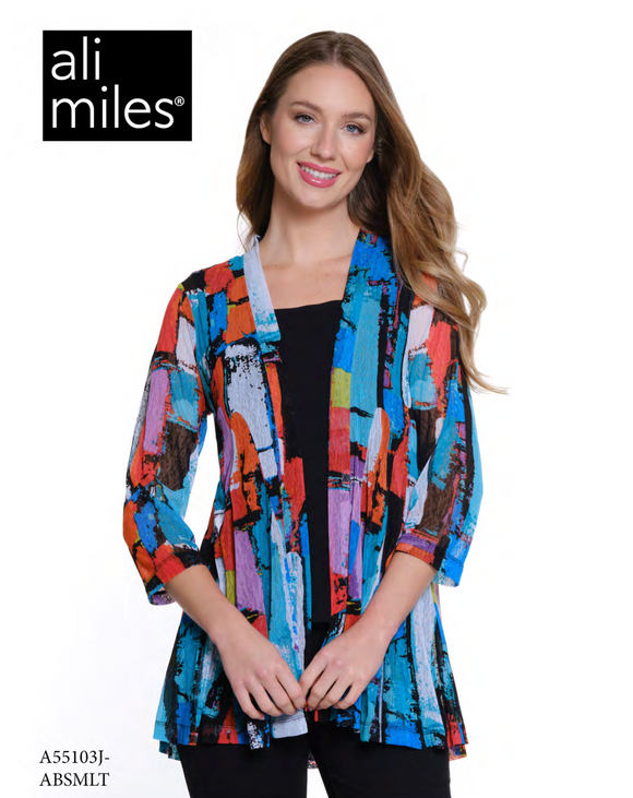 Ali Miles Printed Mesh Open Front Kimono - A55103JM - ABSMLT