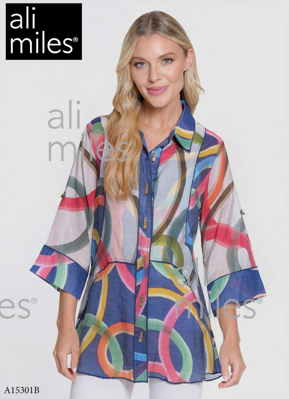 Ali Miles Printed Woven Button Front Tunic - A15301BM - ABSMLT