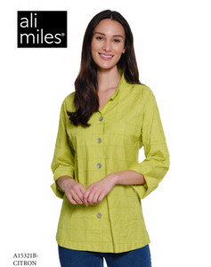 Ali Miles Woven Textured Button Front Tunic - A15321BM - CITRON