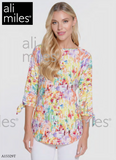 Ali Miles Printed Texture Knit Pop-Over Blouse - A15329TM - MULTI