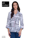 Ali Miles Woven Printed Button Front Blouse - A15331BM - BLWHPR