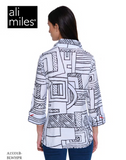 Ali Miles Woven Printed Button Front Blouse - A15331BM - BLWHPR