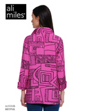 Ali Miles Woven Printed Button Front Blouse - A15331BM - BRTPNK