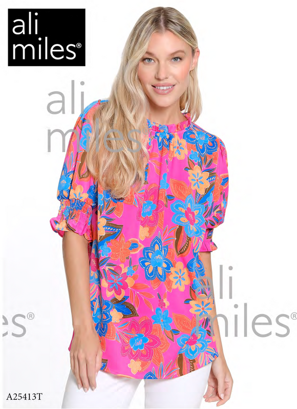 Ali Miles Woven Pop-Over Tunic - A25413TM - COLFLR