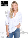 Ali Miles Woven Clipped Jacquard Pop-Over Tunic - A25422TM - WHITE