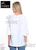 Ali Miles Woven Clipped Jacquard Pop-Over Tunic - A25422TM - WHITE