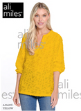 Ali Miles Woven Clipped Jacquard Pop-Over Tunic - A25422TM - YELLOW