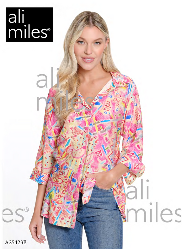 Ali Miles Woven Button Front Tunic - A25423BM - PNKPRT