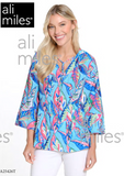 Ali Miles Printed Woven Pop-Over Blouse - A25426TM - LEAFML