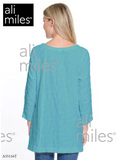 Ali Miles Knit Textured Pop-Over BLOUSE - A55116TM - AQUA