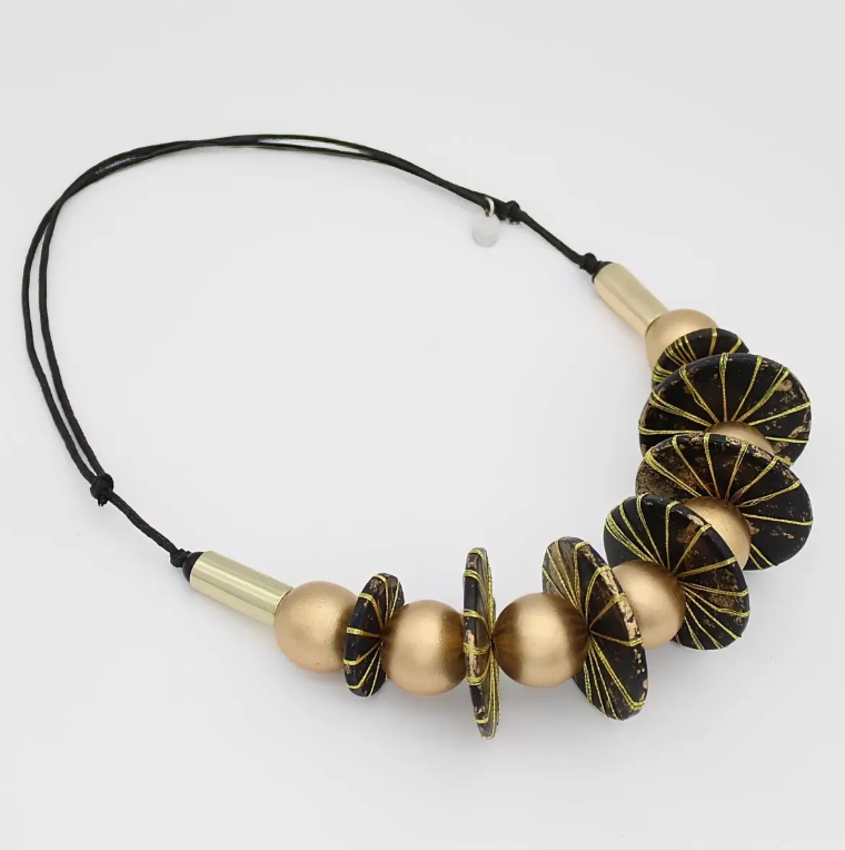 SYLCA Black and Gold Luxe Statement Bib Necklace