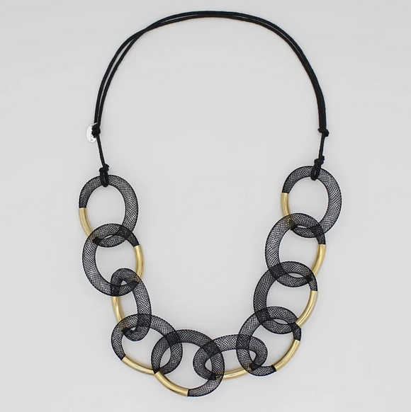 SYLCA Black and Gold Mesh Link Statement Necklace