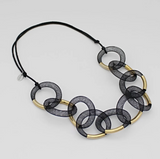 SYLCA Black and Gold Mesh Link Statement Necklace