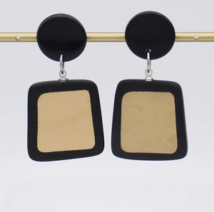 SYLCA Black and Gold Stori Statement Dangle Earrings